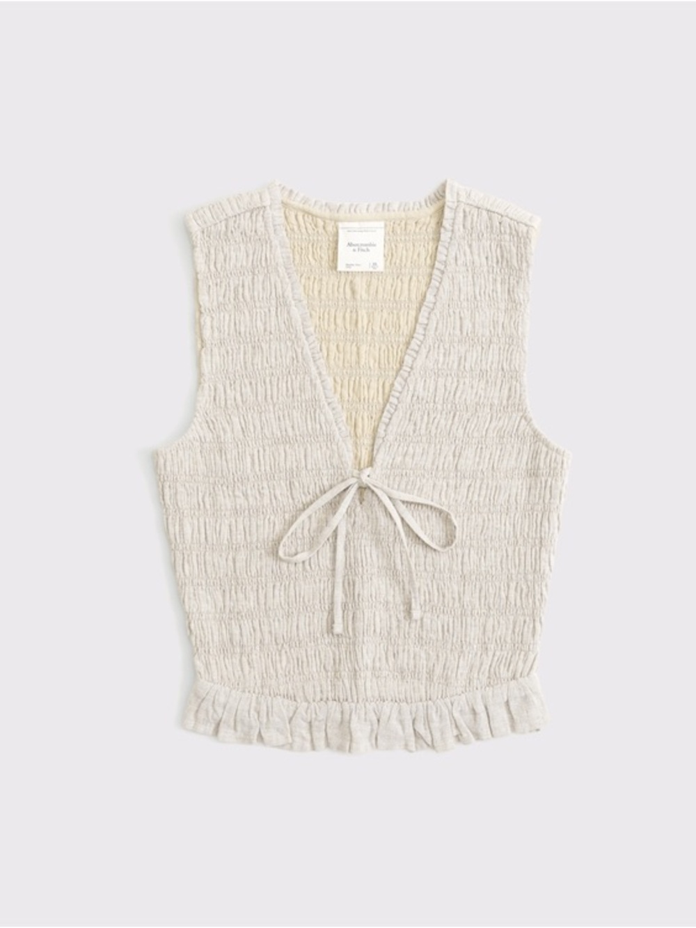NWT Abercrombie Linen-Blend Smocked Tie-Front Top XS